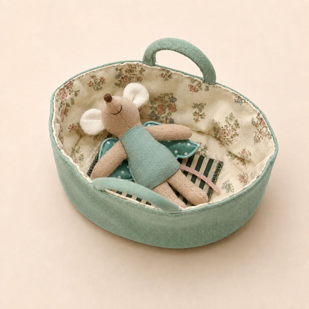 Fabric Nursery Storage Basket with Padded Handles and Floral Lined Interior