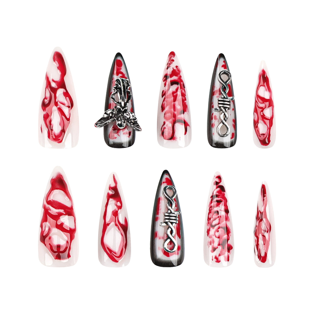 Artistic stiletto nails with blood and 3D design Stornfield