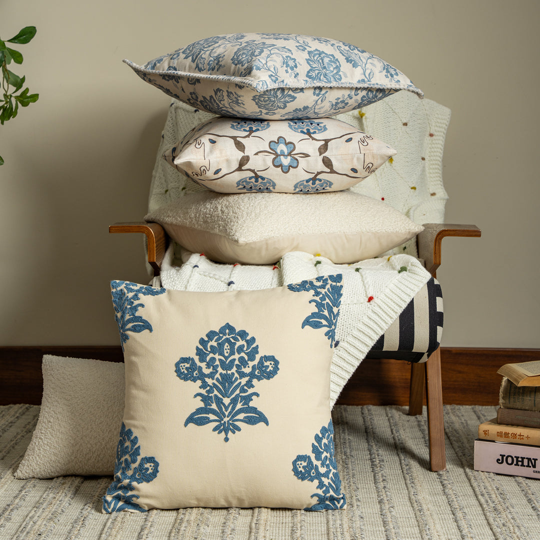 Floral Mandala Decorative Pillow Cover Made of Cotton Blend with Hidden Zipper