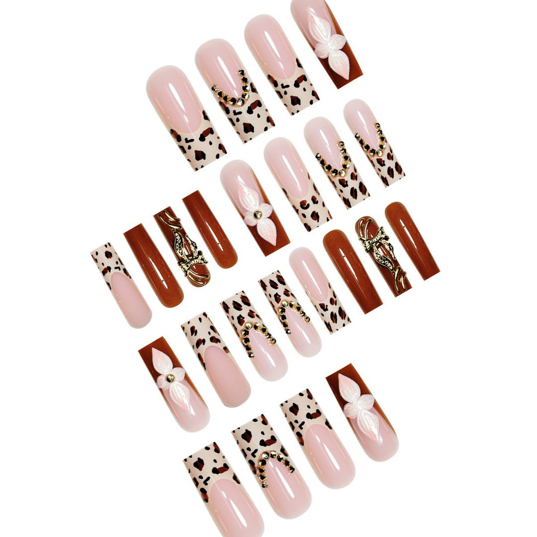 Artistic Long Press-On Nail Extensions with Elegant Floral Design Stornfield