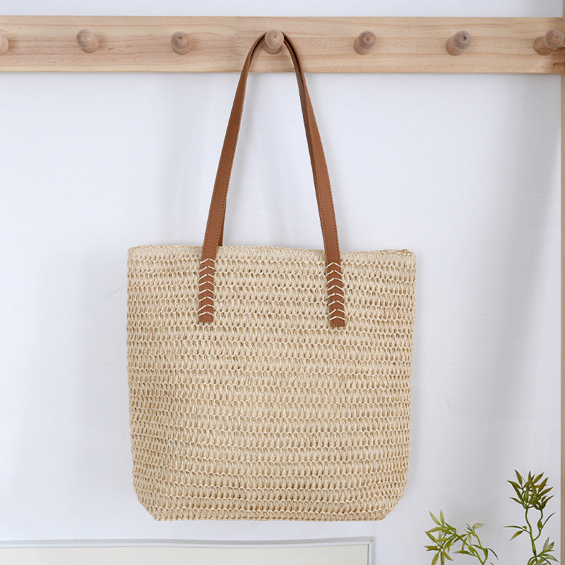 Spacious wicker tote bag with sturdy leather handles Stornfield