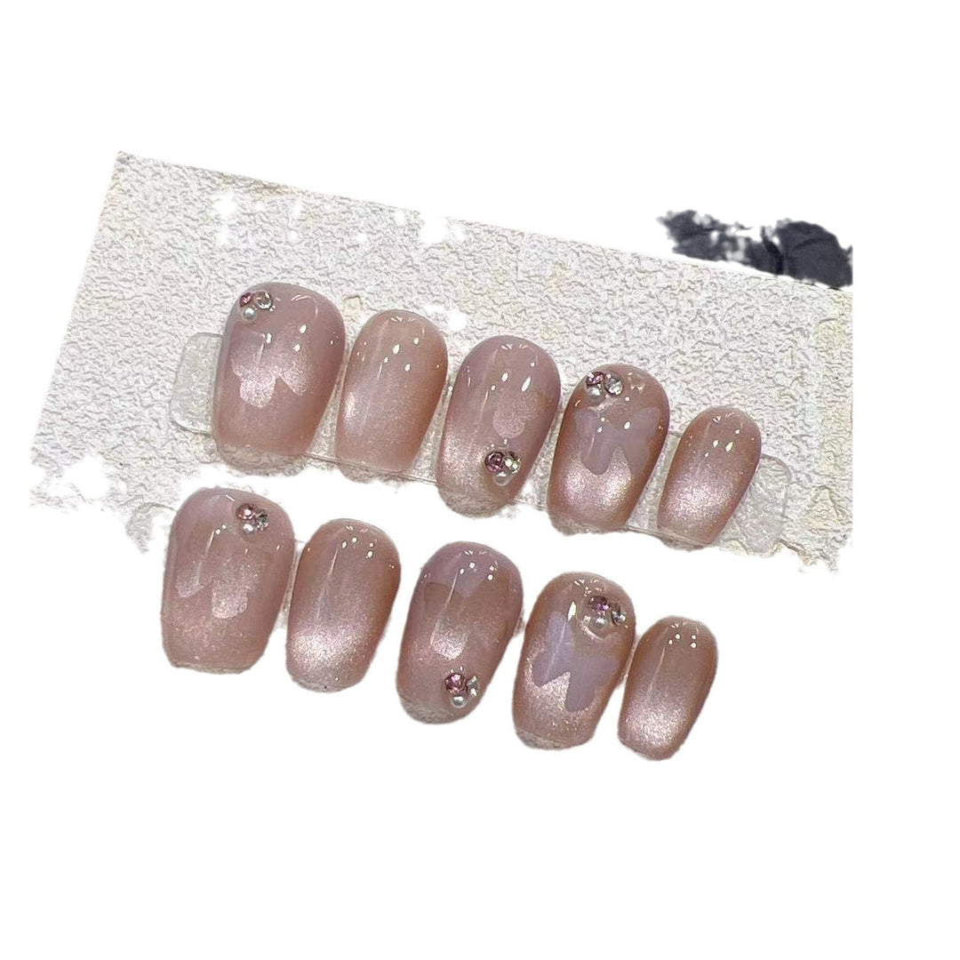 Elegant Press-On Nail Set with Rhinestone Details Stornfield