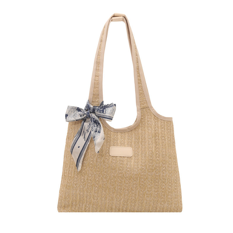 Textured Weave Tote Bag with Elegant Bow Stornfield