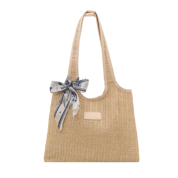 Textured Weave Tote Bag with Elegant Bow Stornfield
