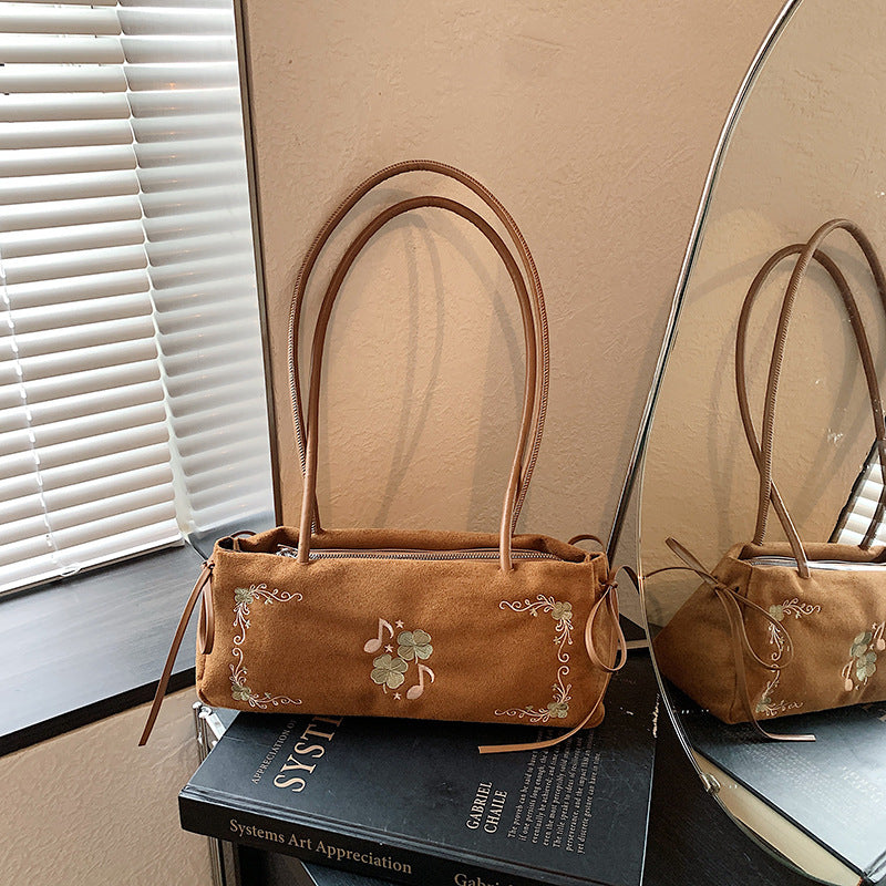 Embroidered Suede Handbag