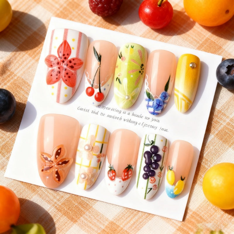 Decorative Press-On Nail Art Set with Floral and Fruit Designs Stornfield
