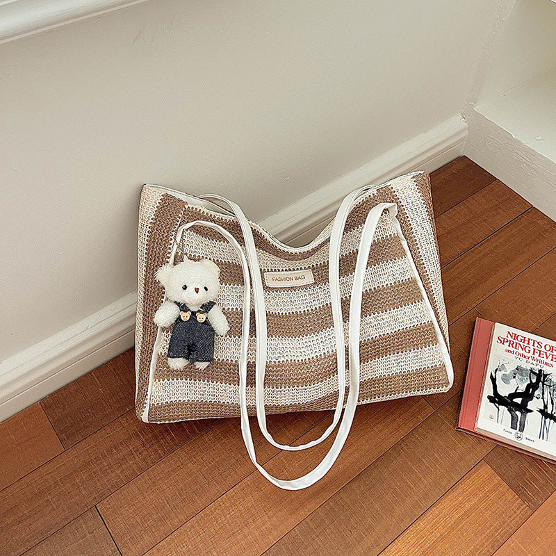 Striped Crochet Beach Tote Bag