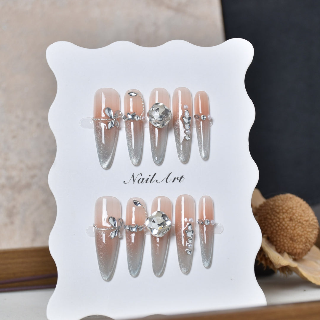 Decorative Crystal-Embellished Long Stiletto Press-On Nails Stornfield