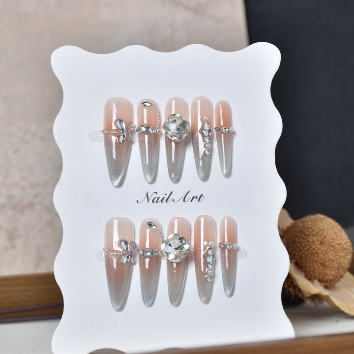 Decorative Crystal-Embellished Long Stiletto Press-On Nails Stornfield