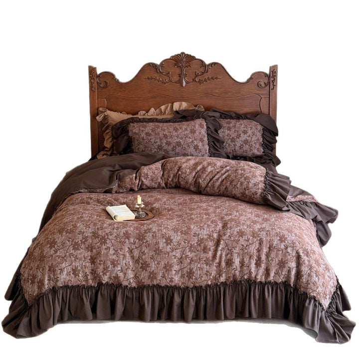 Floral Jacquard Ruffled Duvet Cover Set with Tailored Ruffle Hem