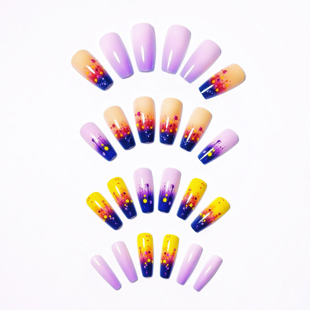 Artificial nails with vibrant gradient and splash pattern Stornfield