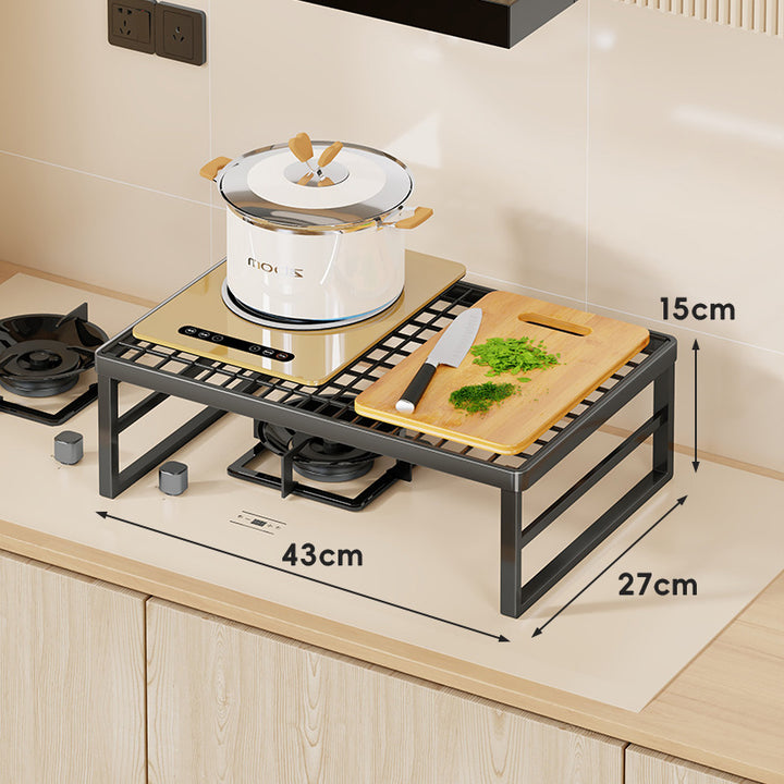 Elevated Stove Shelf Rack with Grid Top and Heat-Resistant Metal Frame