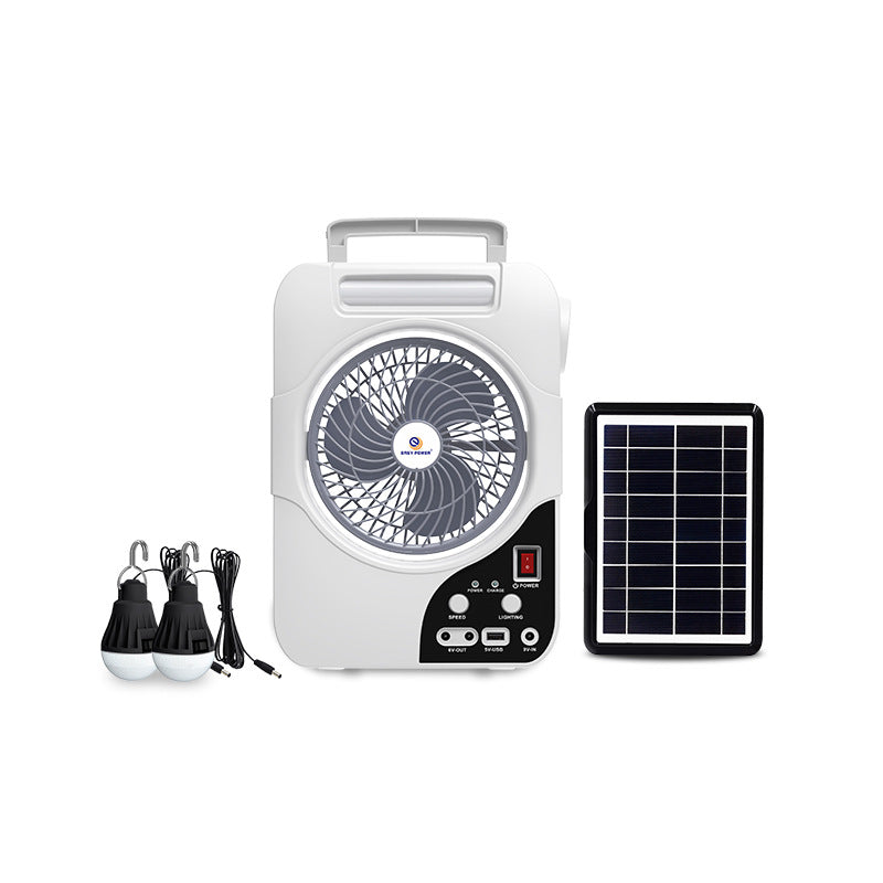 Unisex portable solar ventilation device with integrated battery, LED lights and USB connection Stornfield