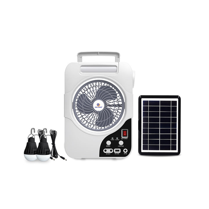 Unisex portable solar ventilation device with integrated battery, LED lights and USB connection Stornfield