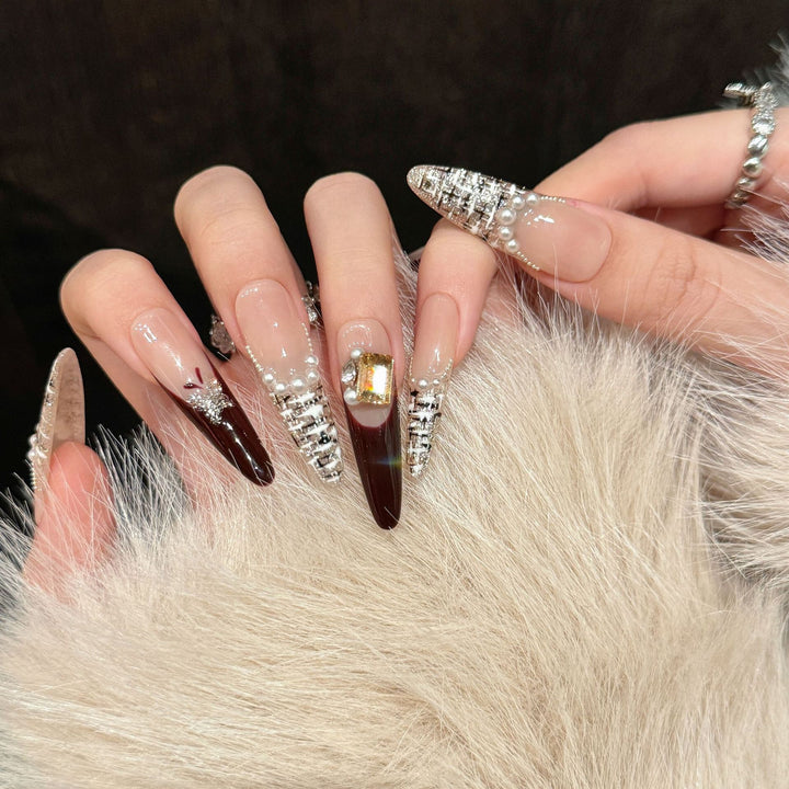 Luxury Stiletto Press-On Nail Set with Rhinestones