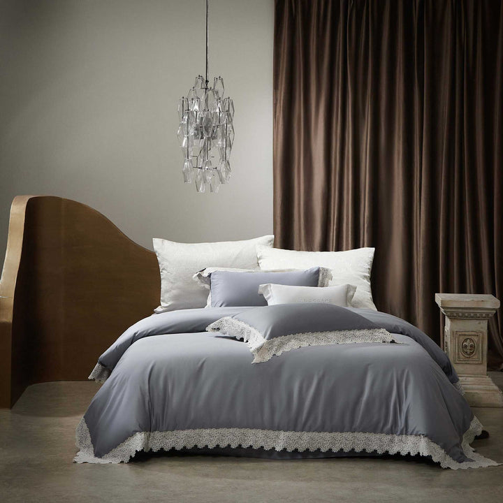Luxury Lace-Trim Satin Duvet Cover Bedding Set