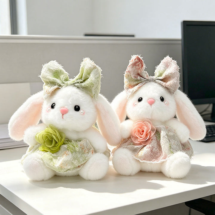 Plush Bunny Bag Charm Keychain with Decorative Bow and Floral Dress Stornfield