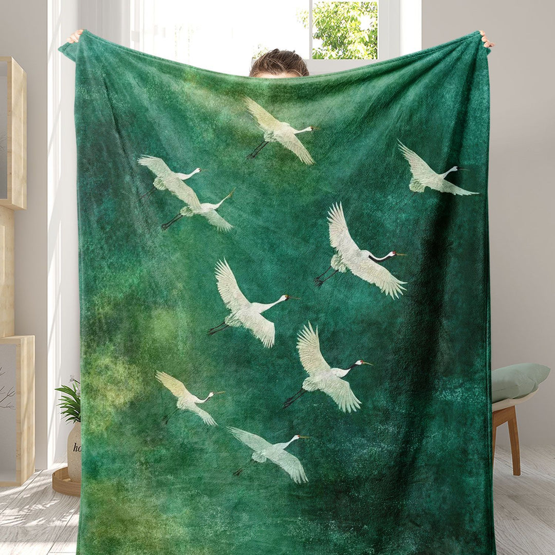 Artistic Crane Print Throw Blanket