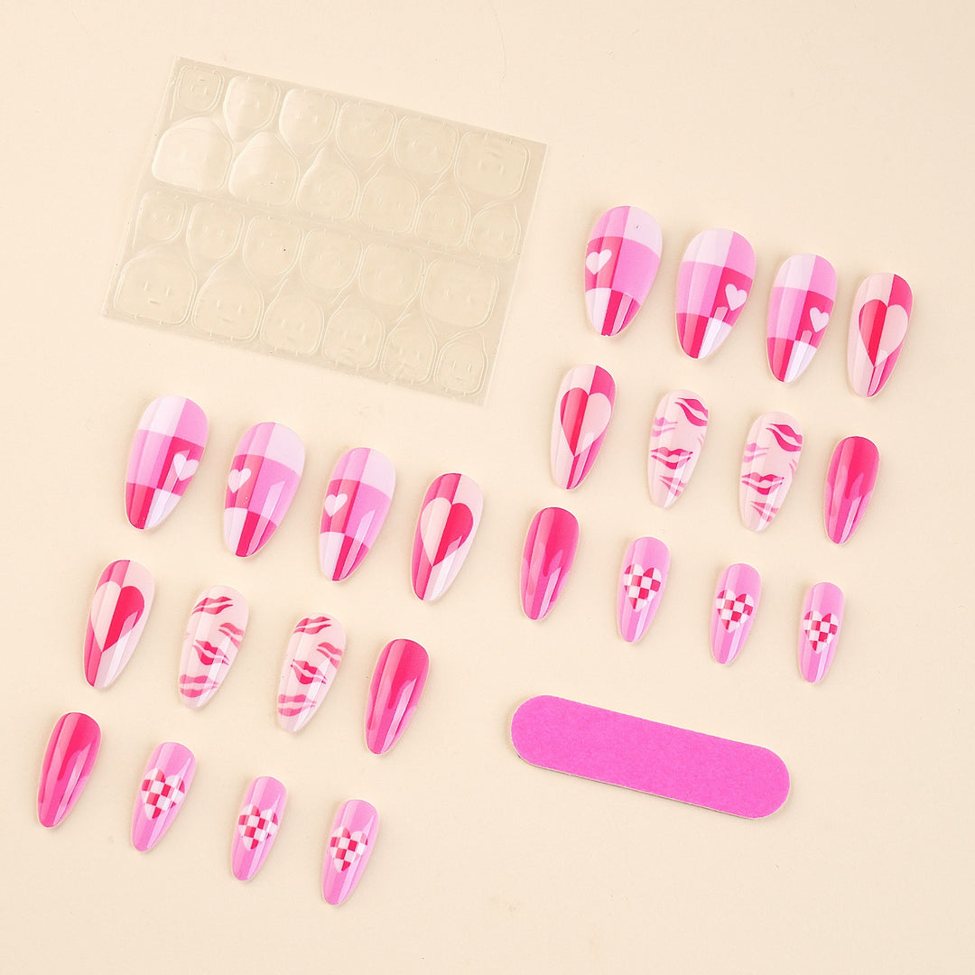 Artistic Press-On Nail Set with Heart and Flame Design Stornfield