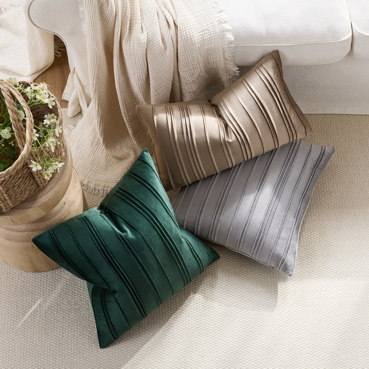 Velvet Pintuck Pleated Square Throw Pillow Cover
