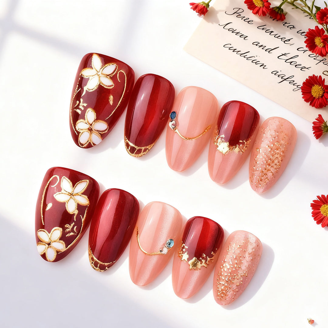 Decorative Floral Design Press-On Nails Stornfield