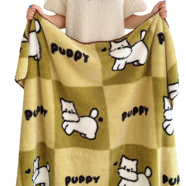 Plush Sherpa Fleece Throw Blanket with Cartoon Dog Motif