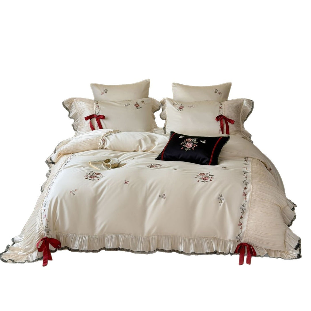 Luxury Embroidered Ruffled Duvet Cover Bedding Set