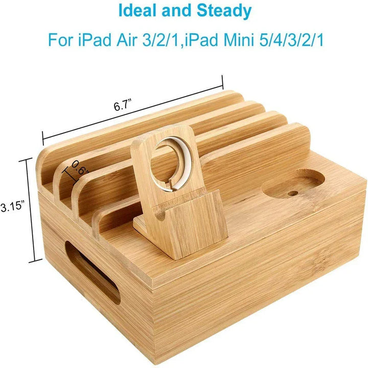Stornfield | Tekavo Bamboo Charging Station – 5-Port USB Organiser with Cable Set