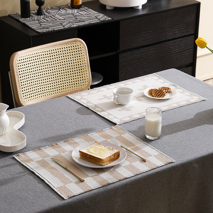 Woven table runner in graphic block stripe design with light cotton texture