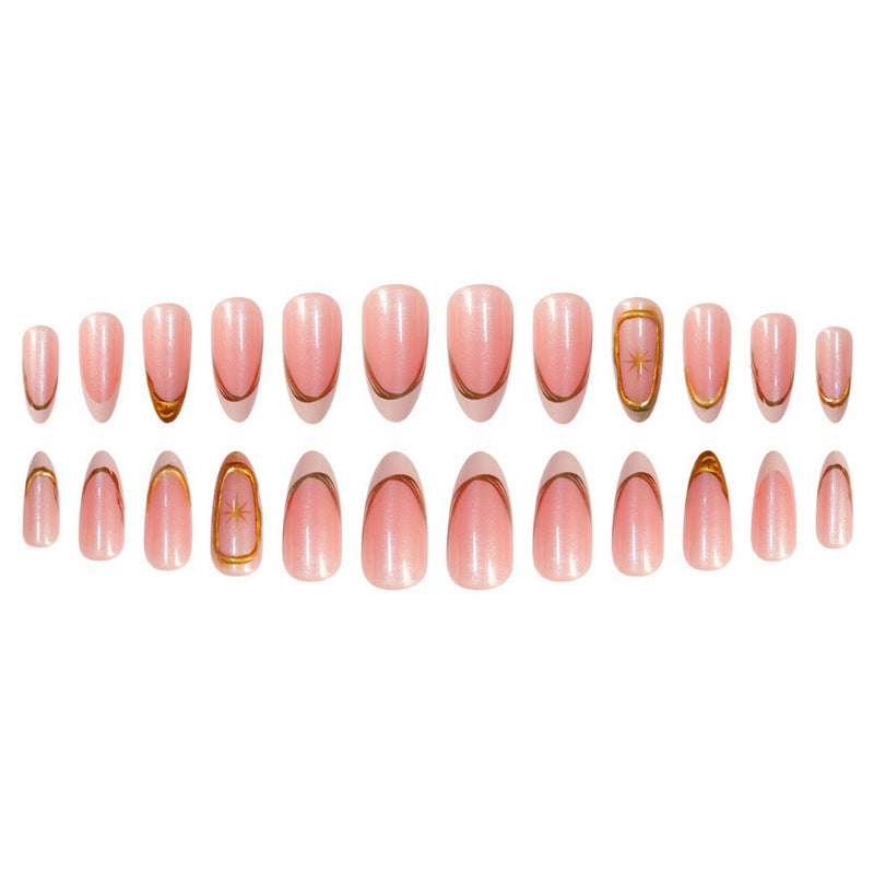Premium Glittering French Tip Press-On Nails with Gold Accents Stornfield