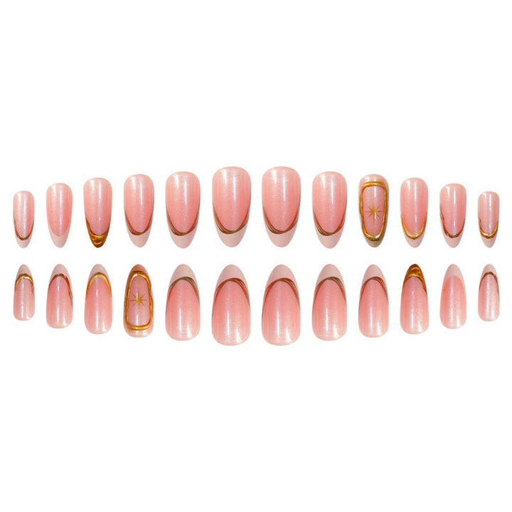 Premium Glittering French Tip Press-On Nails with Gold Accents Stornfield
