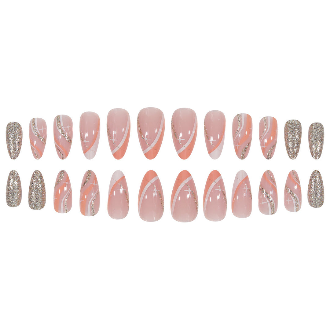 Elegant Stiletto Press-On Nails with Glitter and Artistic Design Stornfield