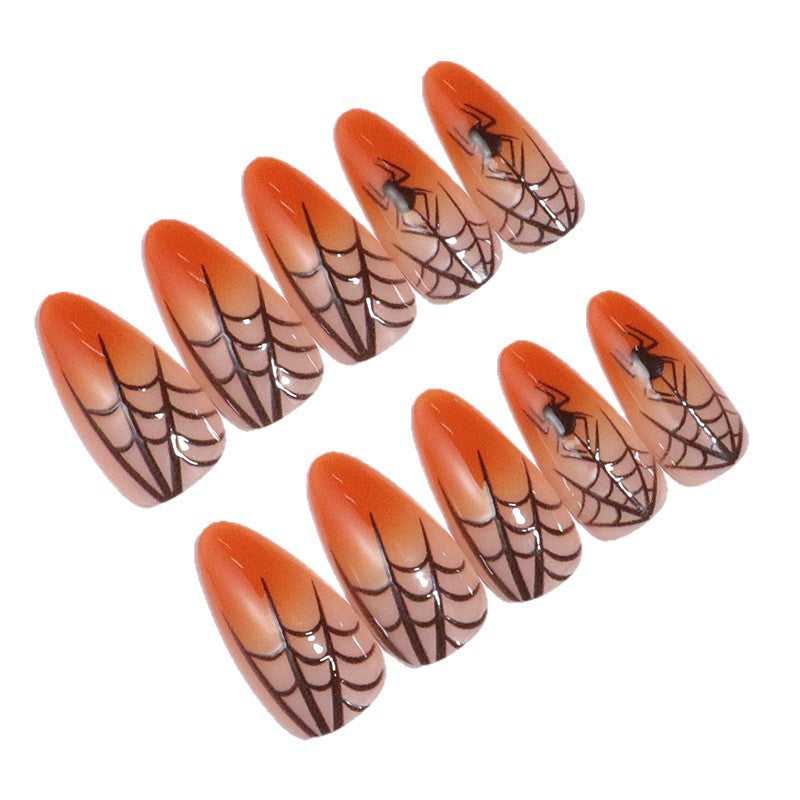 Halloween Themed Stiletto Press-On Nails with Spider Web Design Stornfield
