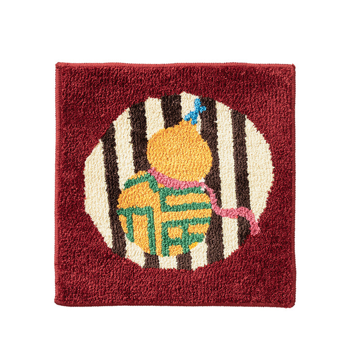 Hand-tufted decorative rug square with folk-style horse motif