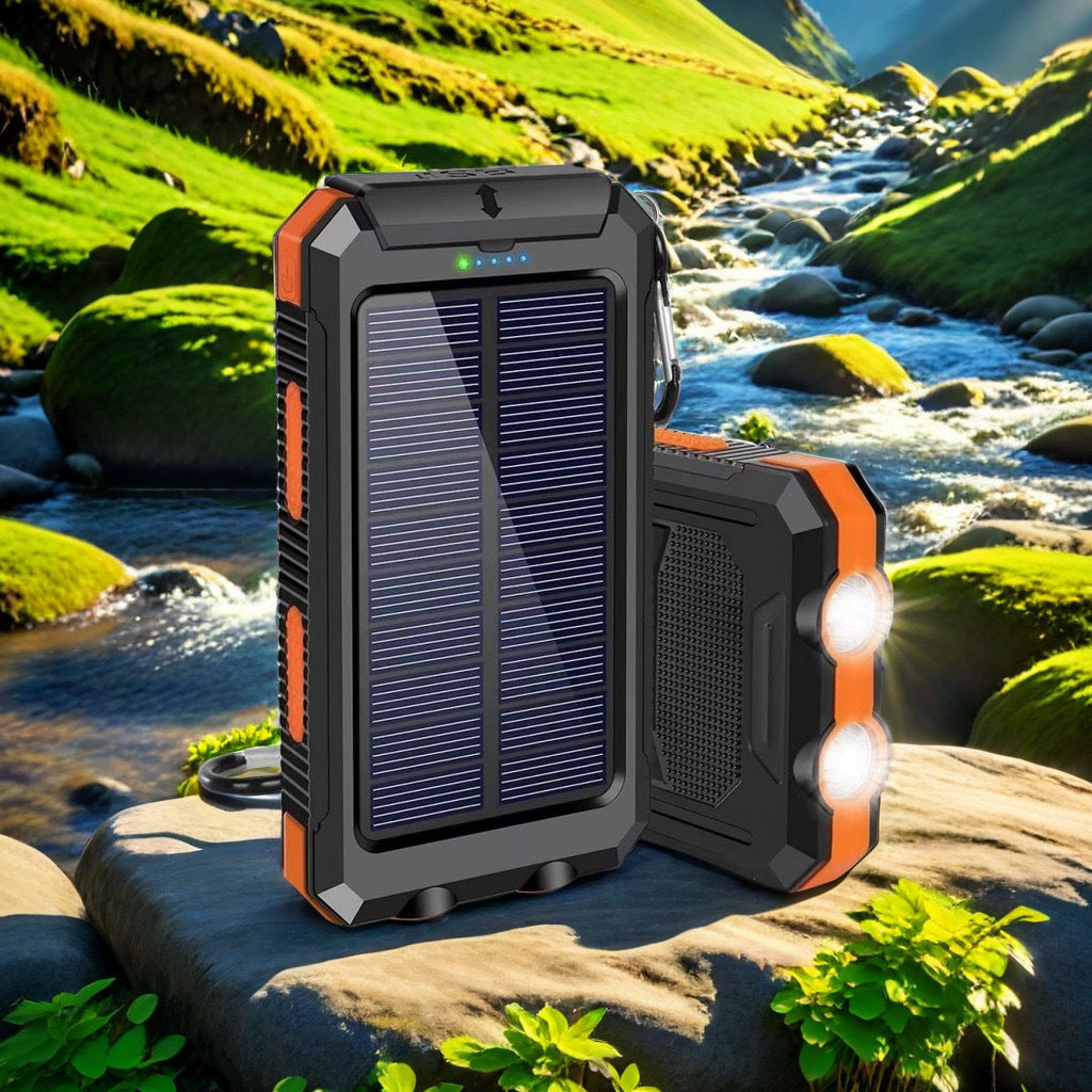Solar-powered power bank with robust design and integrated fast charging function Stornfield