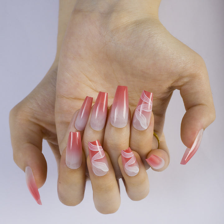 Artificial nails with elegant ombre and marble effects Stornfield