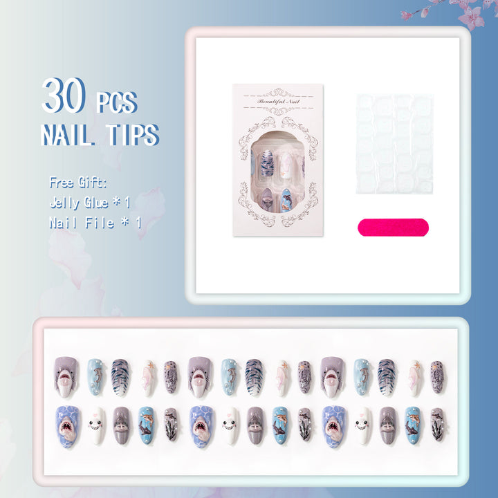 Marine Life-Themed Press-On Nail Art Set