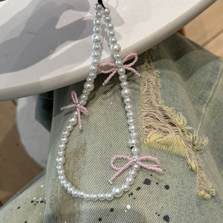 Decorative Pearl Beaded Necklace with Bow Accents Stornfield