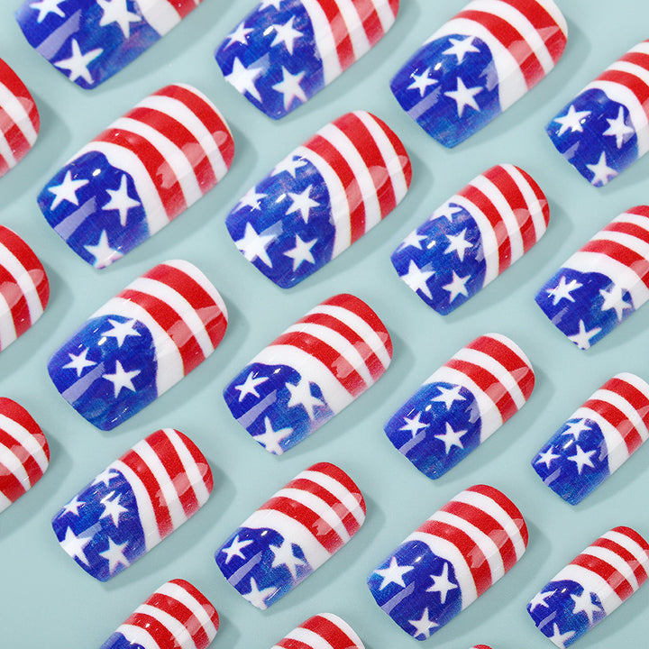 Artificial nails in patriotic Stars and Stripes design Stornfield