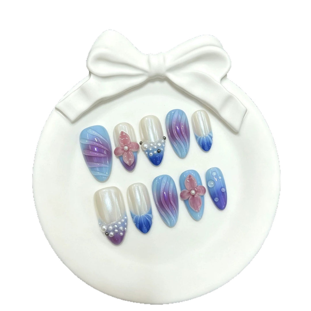 Decorative Press-On Nail Set with Floral and Gradient Designs