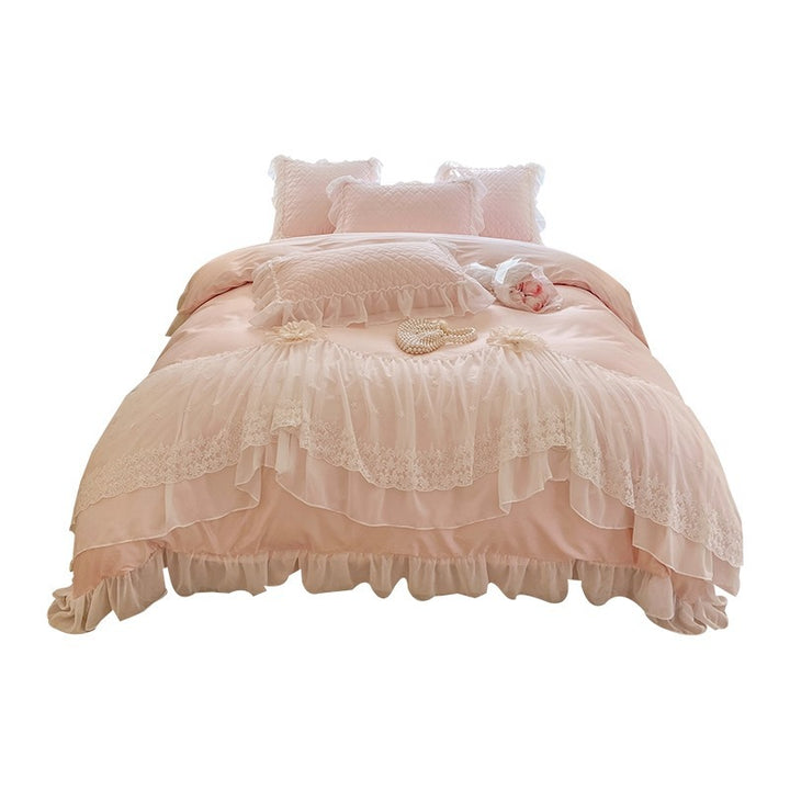Romantic Ruffled Lace Layered Duvet Cover Set