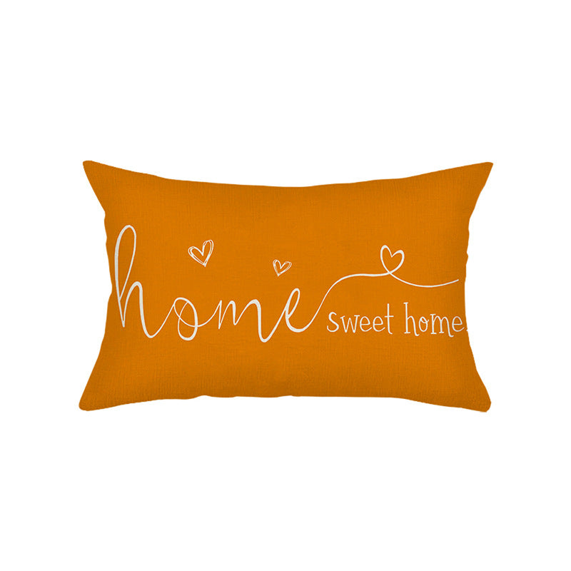 Rectangular Linen-Texture Lumbar Throw Pillow Cover with 'Home Sweet Home' Script & Hidden Zipper