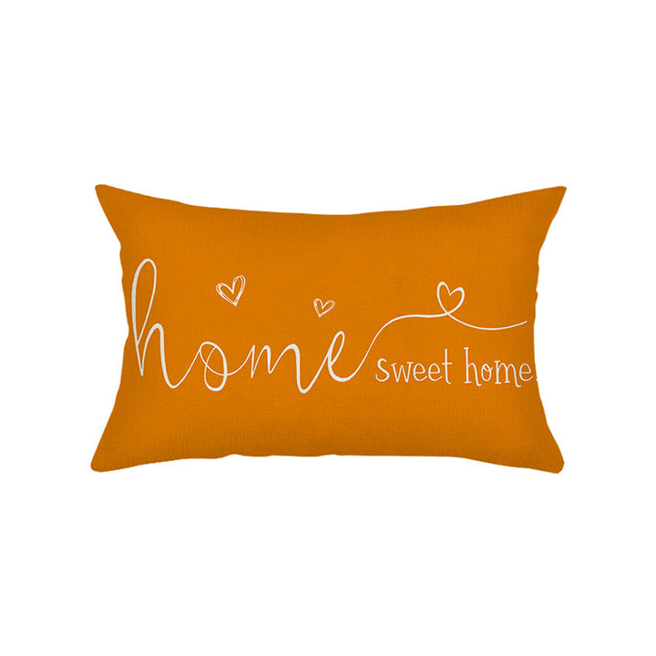 Rectangular Linen-Texture Lumbar Throw Pillow Cover with 'Home Sweet Home' Script & Hidden Zipper