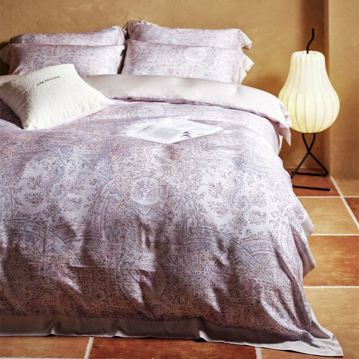 Botanical Lemon Cotton-Sateen Duvet Cover Set with Scalloped Hem