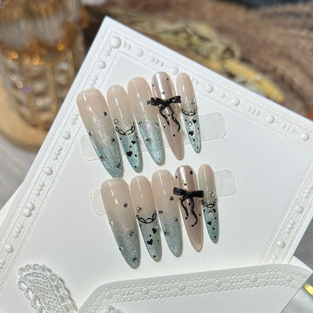 Elegant Stiletto Press-On Nail Set with Rhinestone and Bow Accents Stornfield
