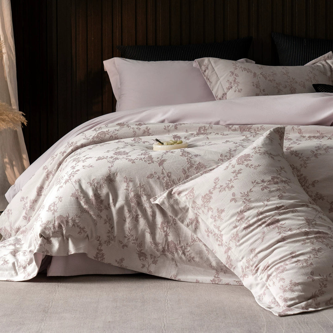 Luxury Cotton Sateen Reversible Duvet Cover Set with Scrolled Jacquard Print and Tailored Hem
