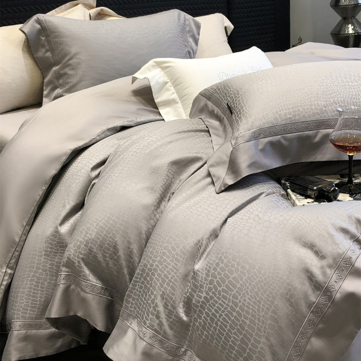 Premium Floral Jacquard Sateen Duvet Cover Set with Embroidered Hem