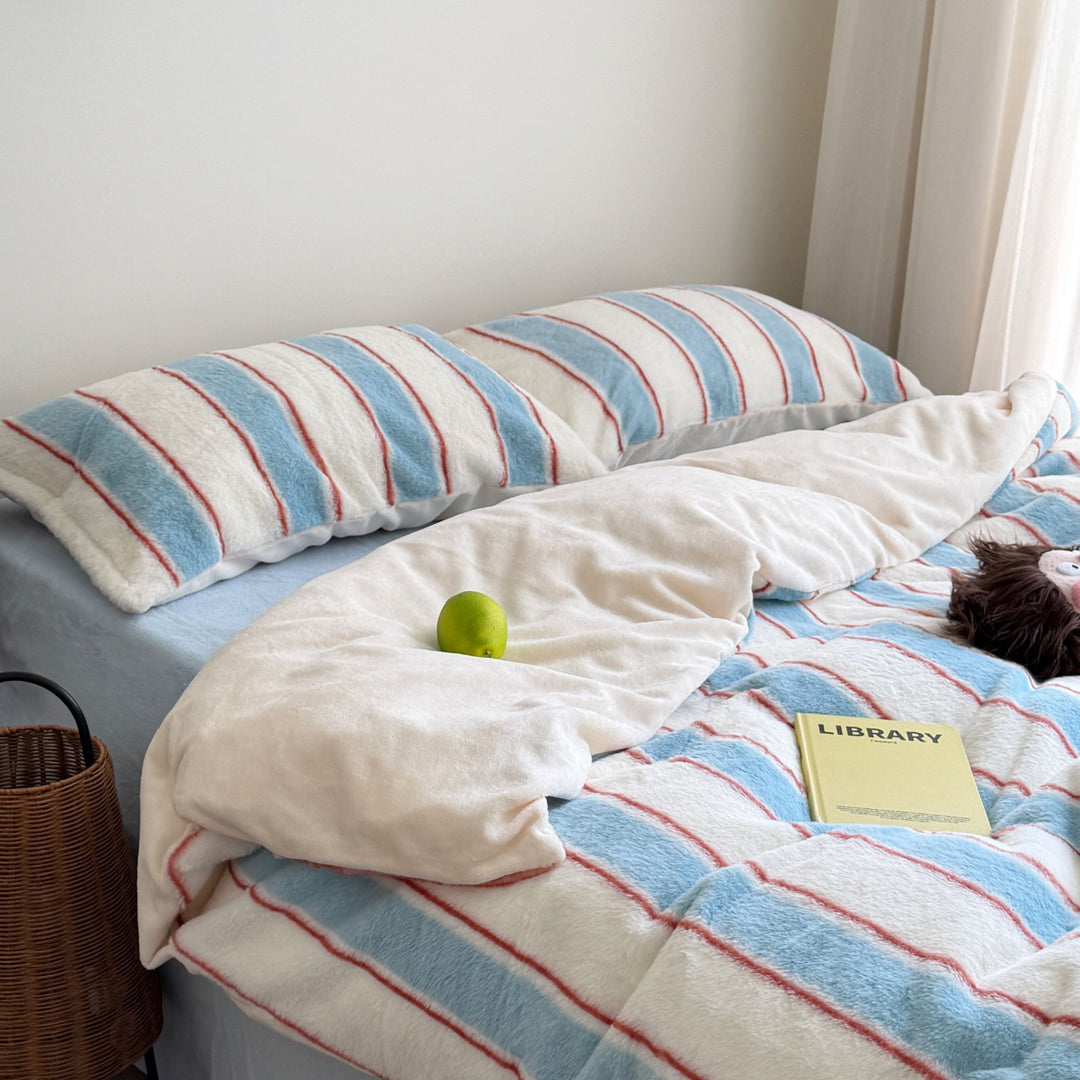 Plush Reversible Striped Comforter Set with Matching Pillow Shams