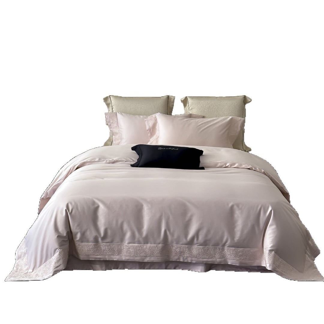 Luxury Satin-Feel Reversible Duvet Cover Set with Embroidered Hem and Pillow Shams