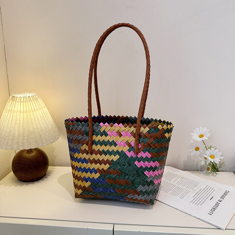Handwoven Multi-Colored Straw Tote